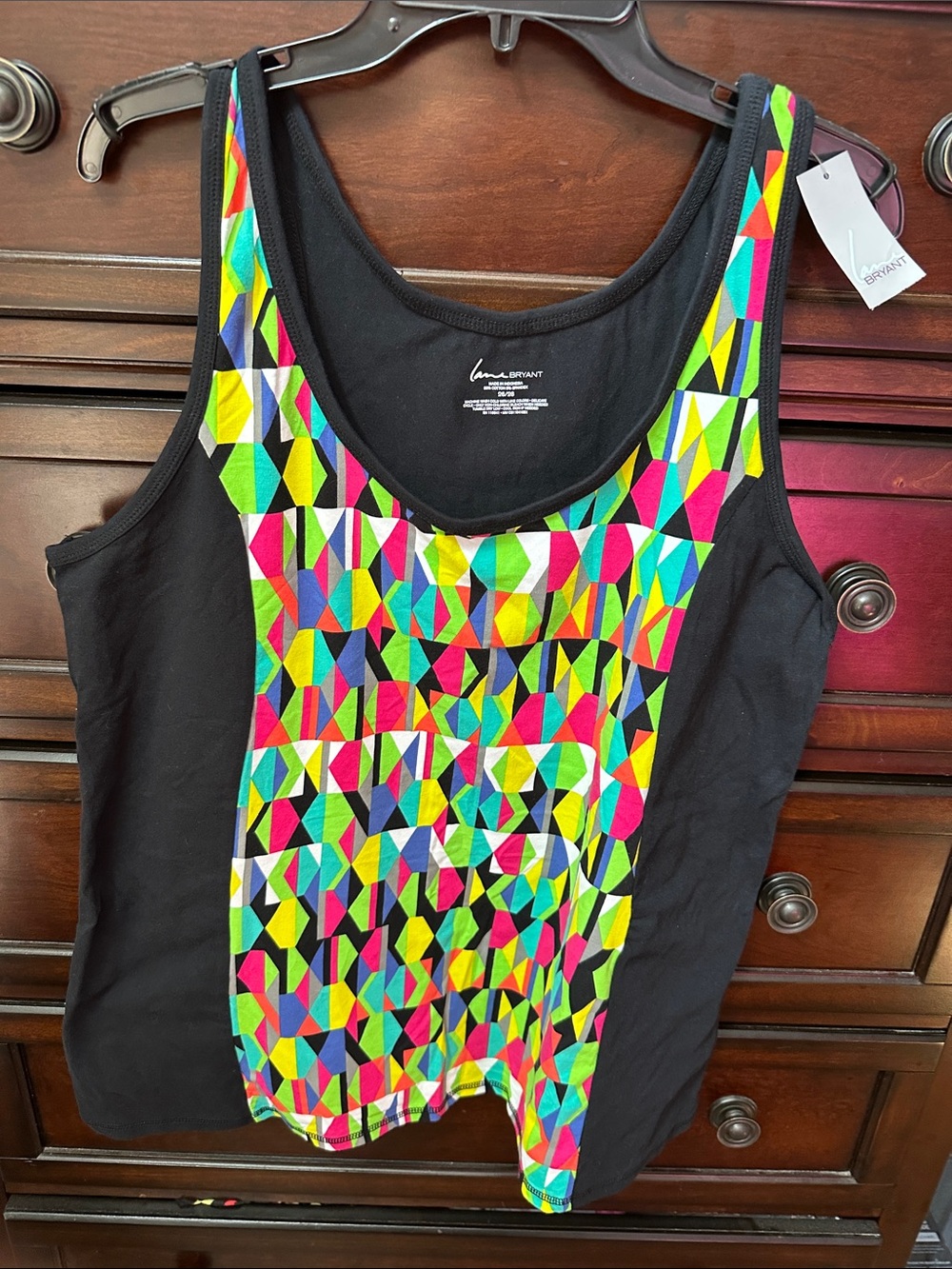 Lane Bryant Black Tank with Neon Geometric Print
